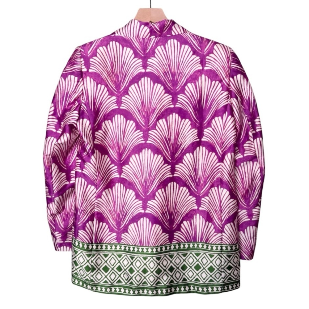 NWT Zara Women’s Satin‎ Effect Printed Blazer Jacket Green Purple White Medium - Picture 2 of 9